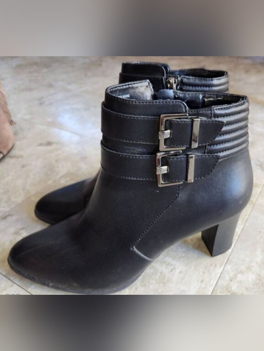 Ann Klein Flex Heeled Ankle Boots w inside Zippers and Deorarive Buckles